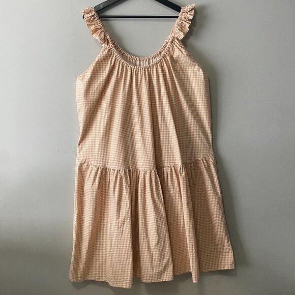 Handmade Plus Size Cotton Orange Tan Cream Gingham Elastic Straps Dress - Picture 2 of 16